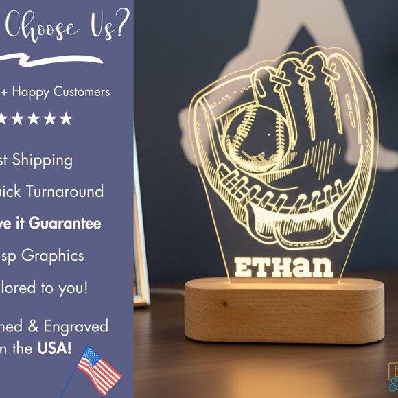 Baseball Glove Night Light – Personalized LED Sports Room Decor - Picture 4 of 8